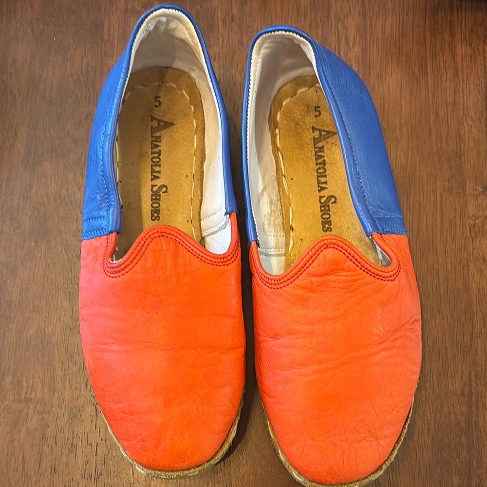 Anatolia Shoes Red and Blue Turkish Leather  Loafers